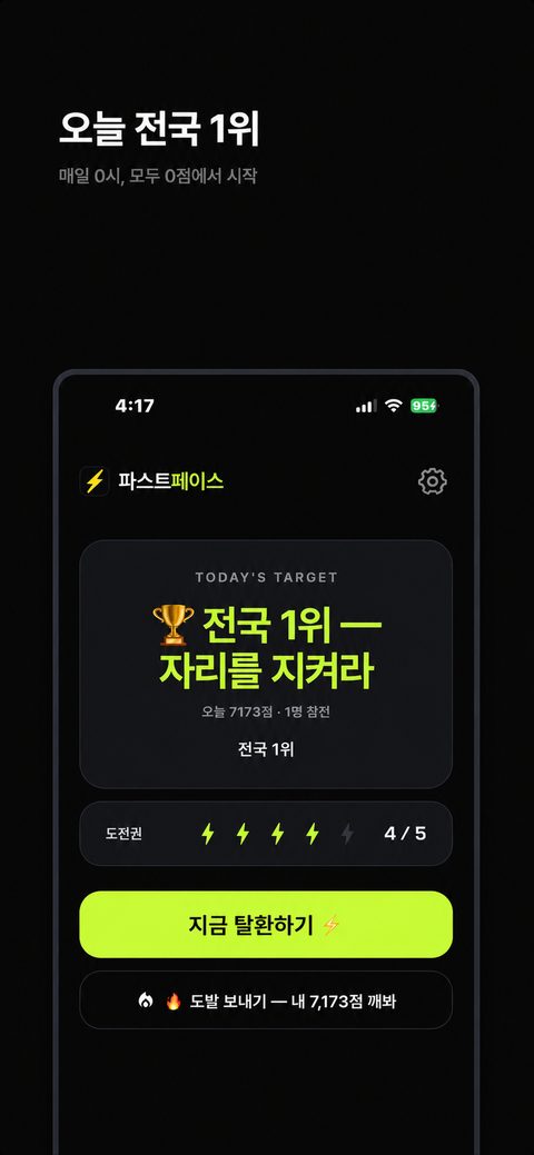오늘 전국 1위 — 자리를 지켜라